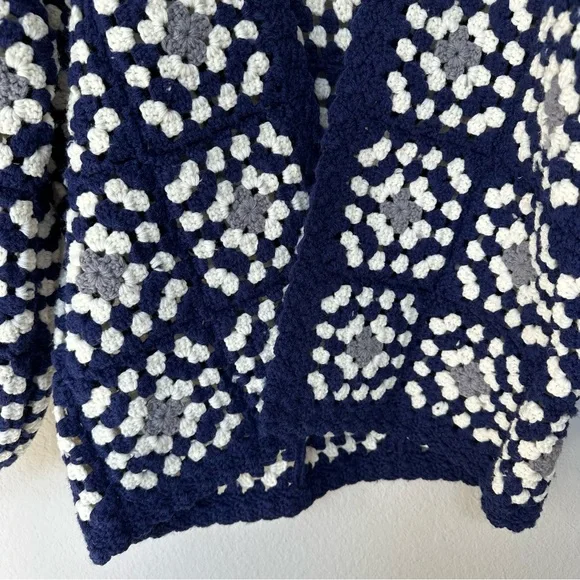 Granny Square Vintage Crocheted Cardigan Balloon Sleeves S-L - Picture 5 of 10